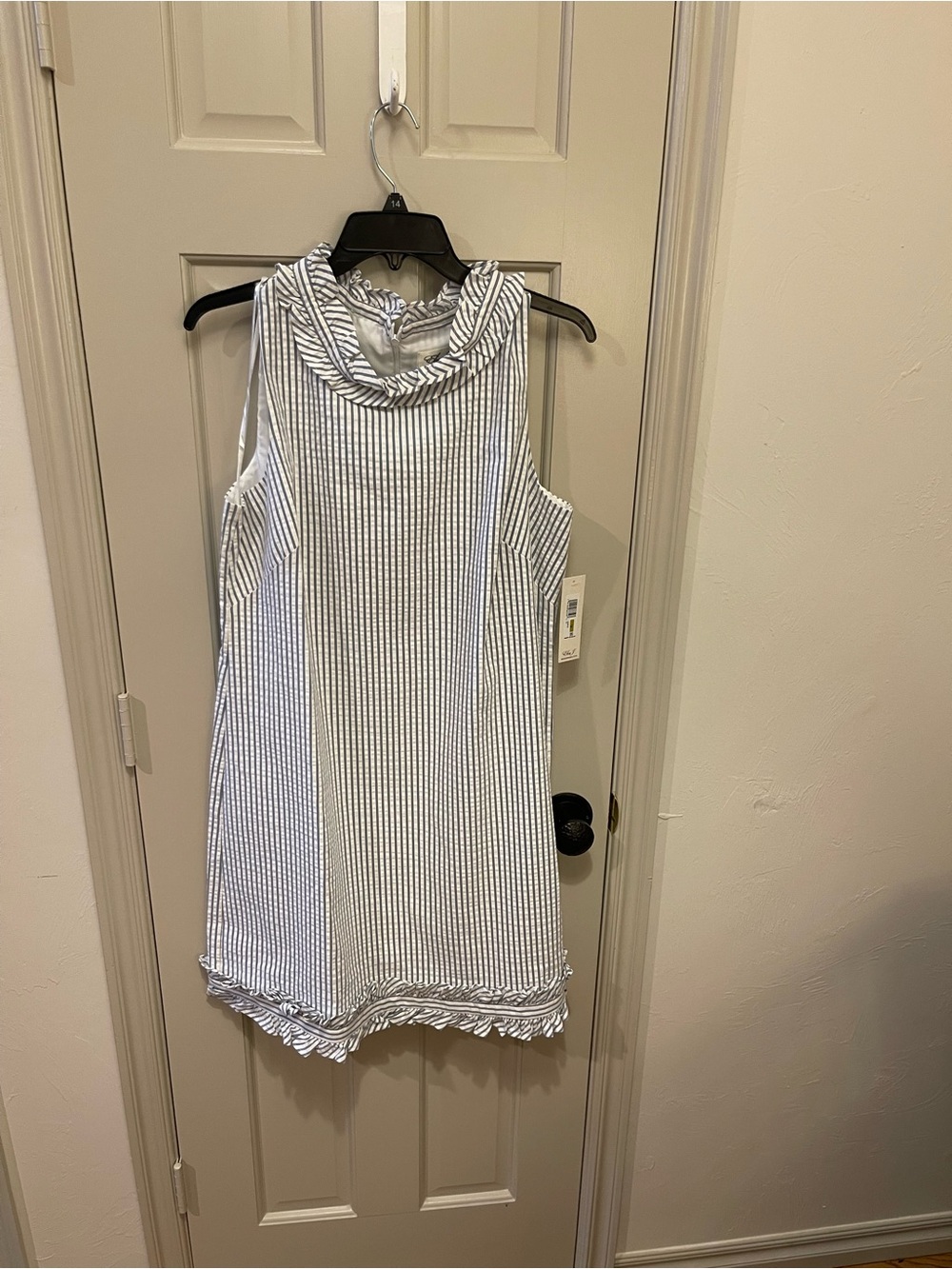 Eliza J Blue and White Striped Mini Dress with Ruffle Hem